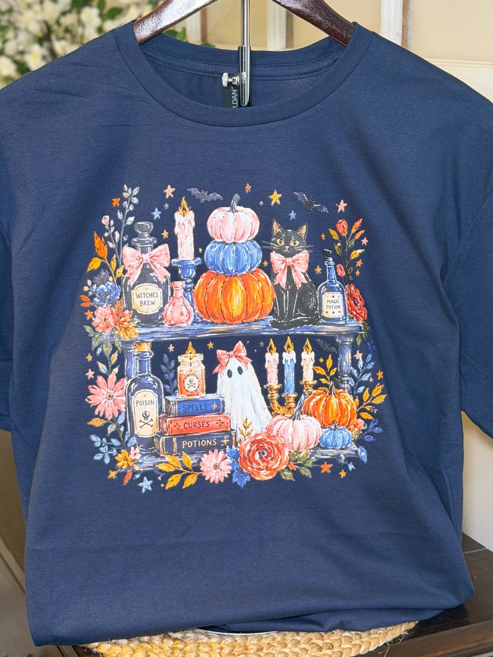Gildan Navy Halloween Shelf Graphic Short Sleeve Tee